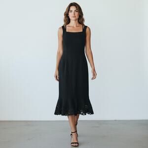 Talbots Sleeveless Shift Dress Women size 12 Black Lace Hem